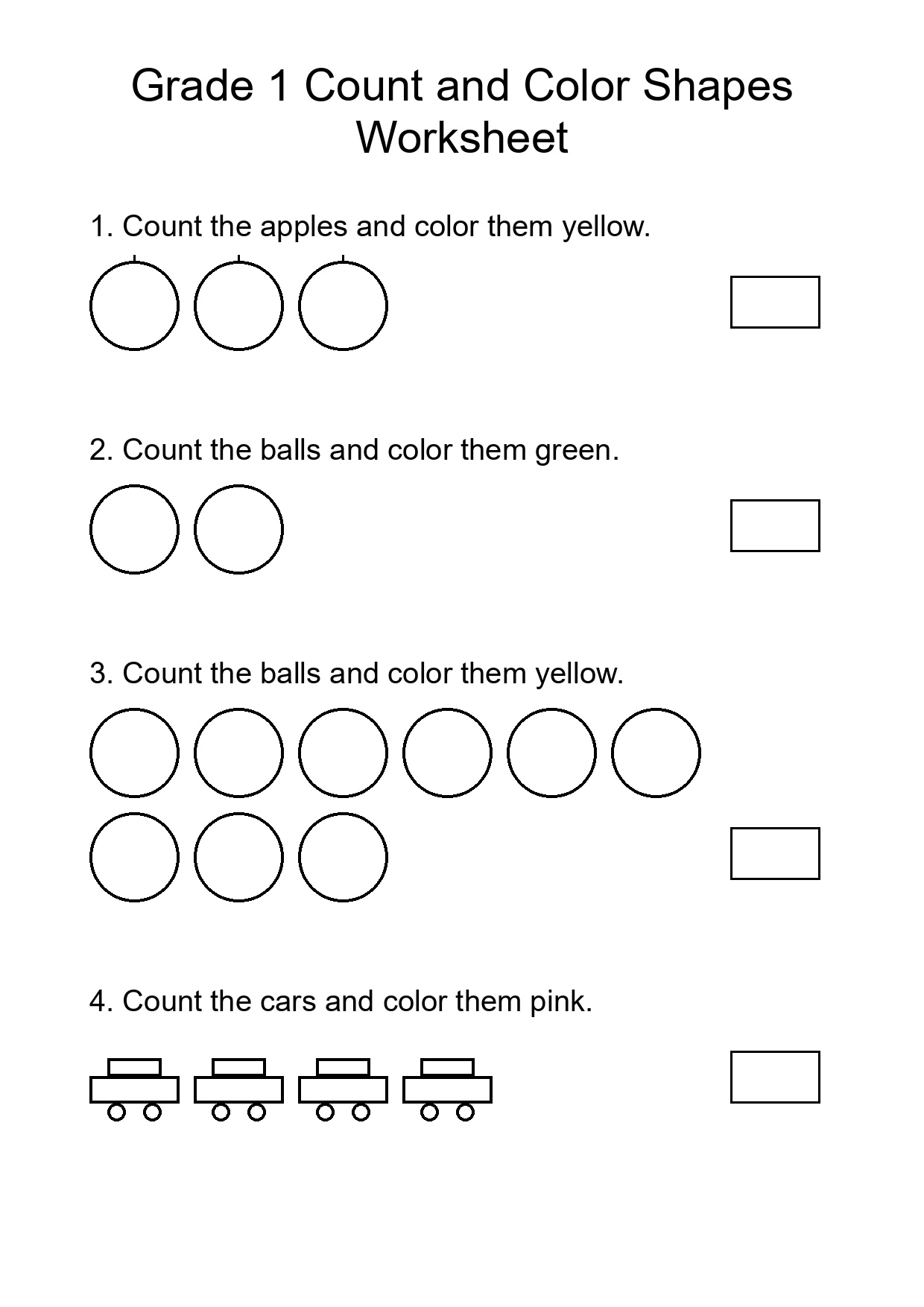 Grade 1 Count and Color Shapes Worksheet