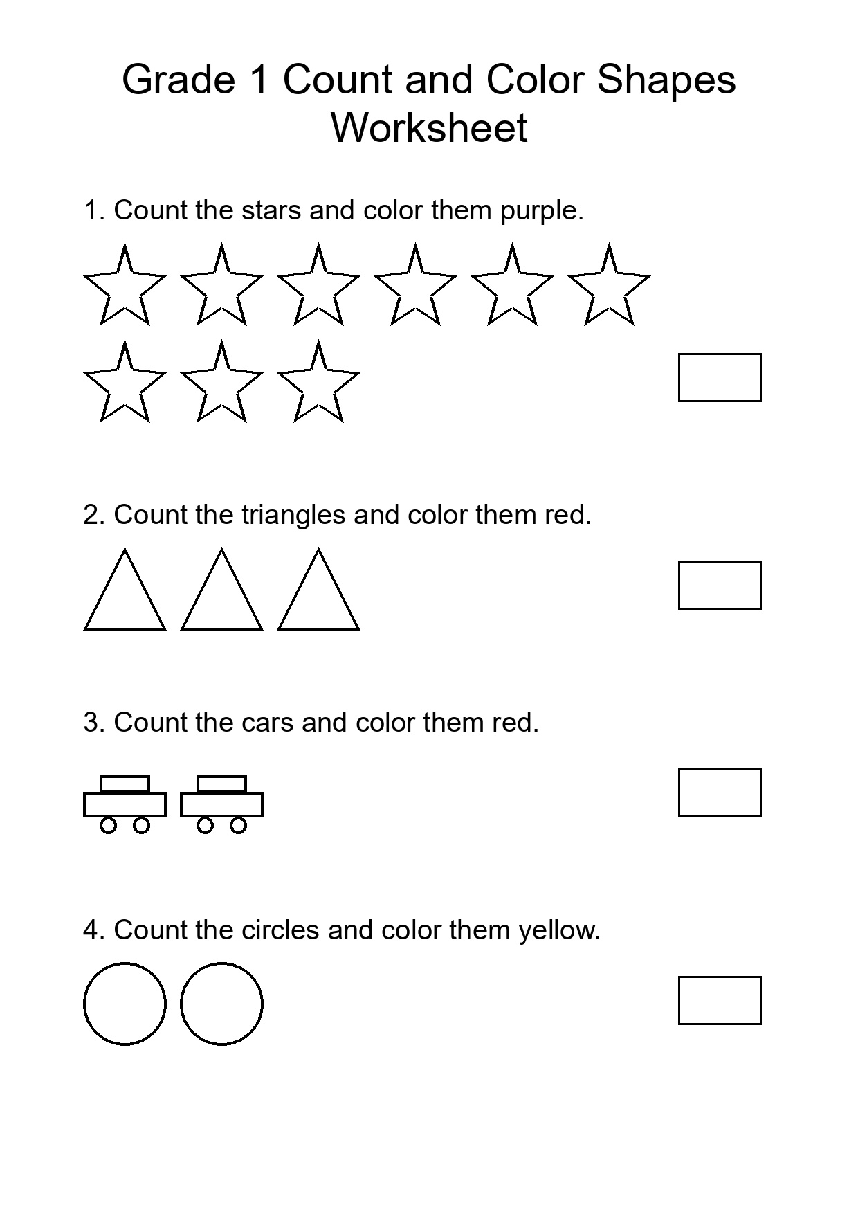 Grade 1 Count and Color Shapes Worksheet