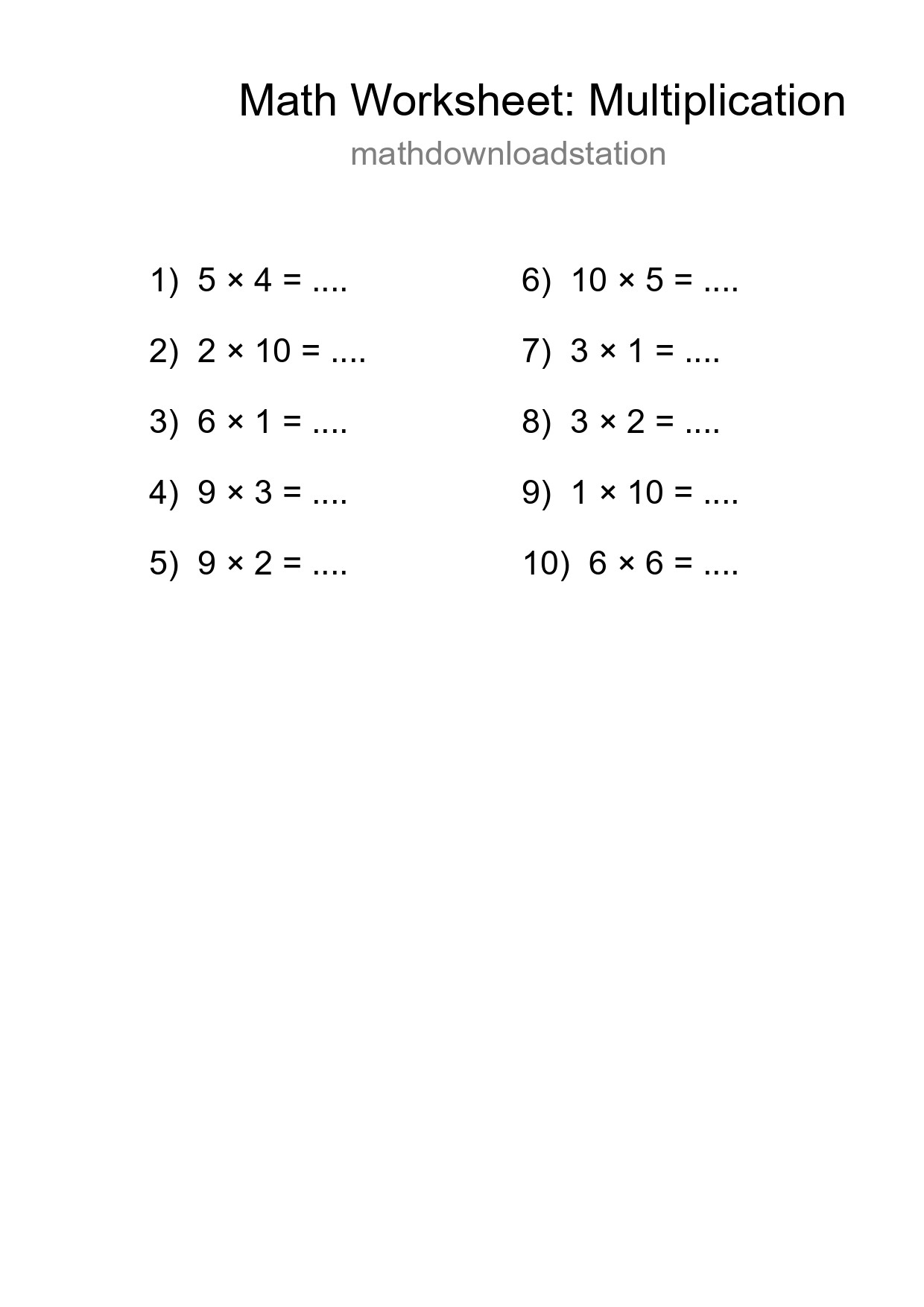 Grade 1 Multiplication Practice Worksheet (10 Problems) - Part 238