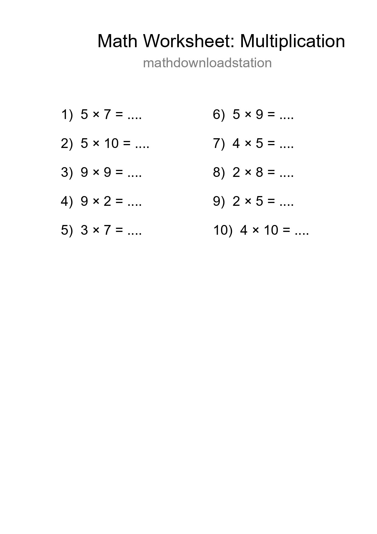 Grade 1 Multiplication Practice Worksheet (10 Problems) - Part 249