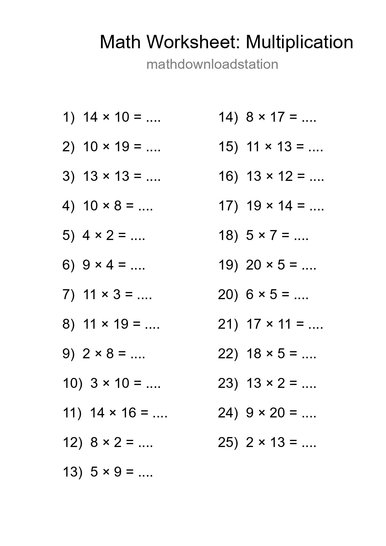Grade 2 Multiplication Practice Worksheet (25 Problems) - Part 128