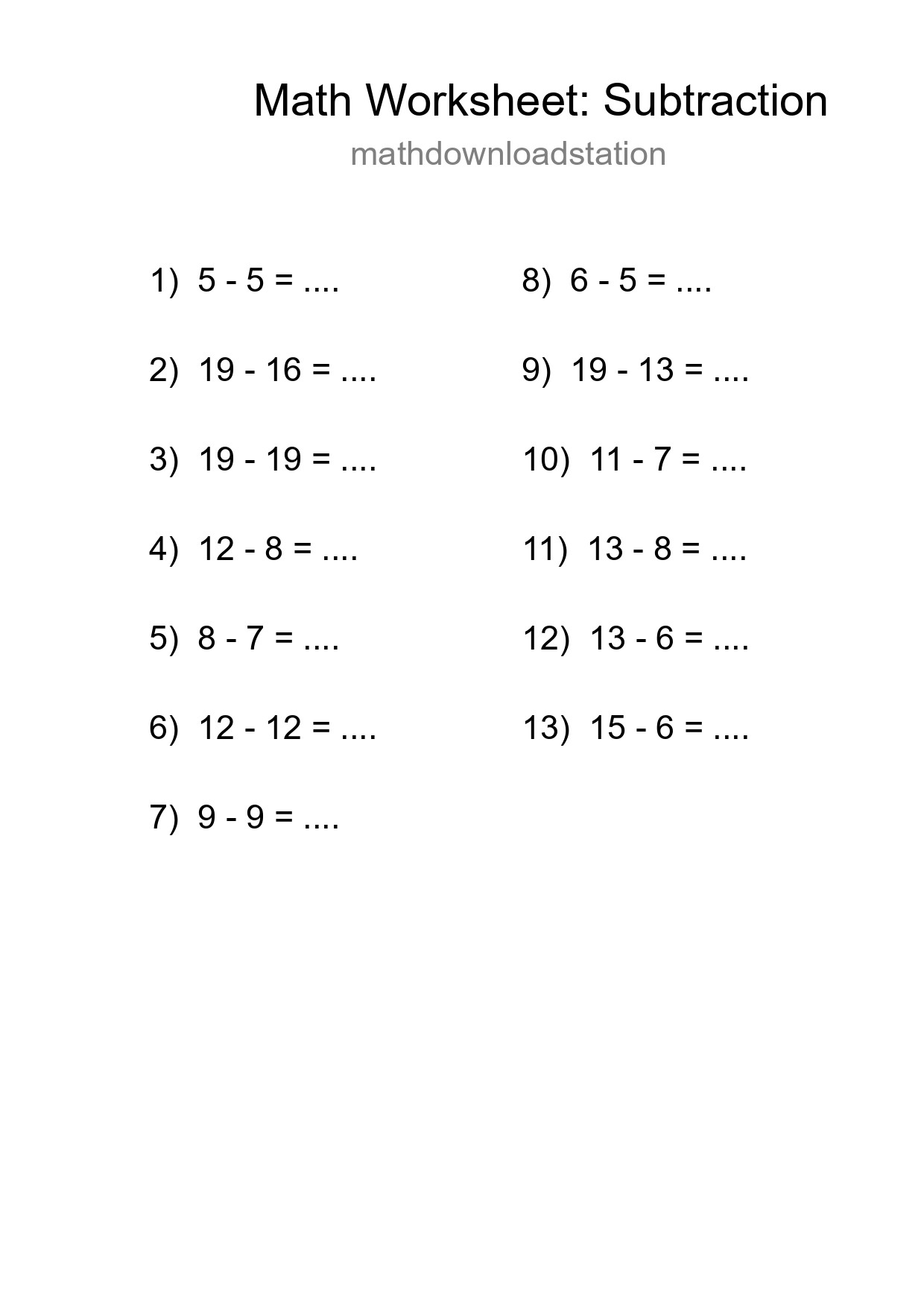 Grade 2 Subtraction Practice Worksheet (13 Problems) - Part 118