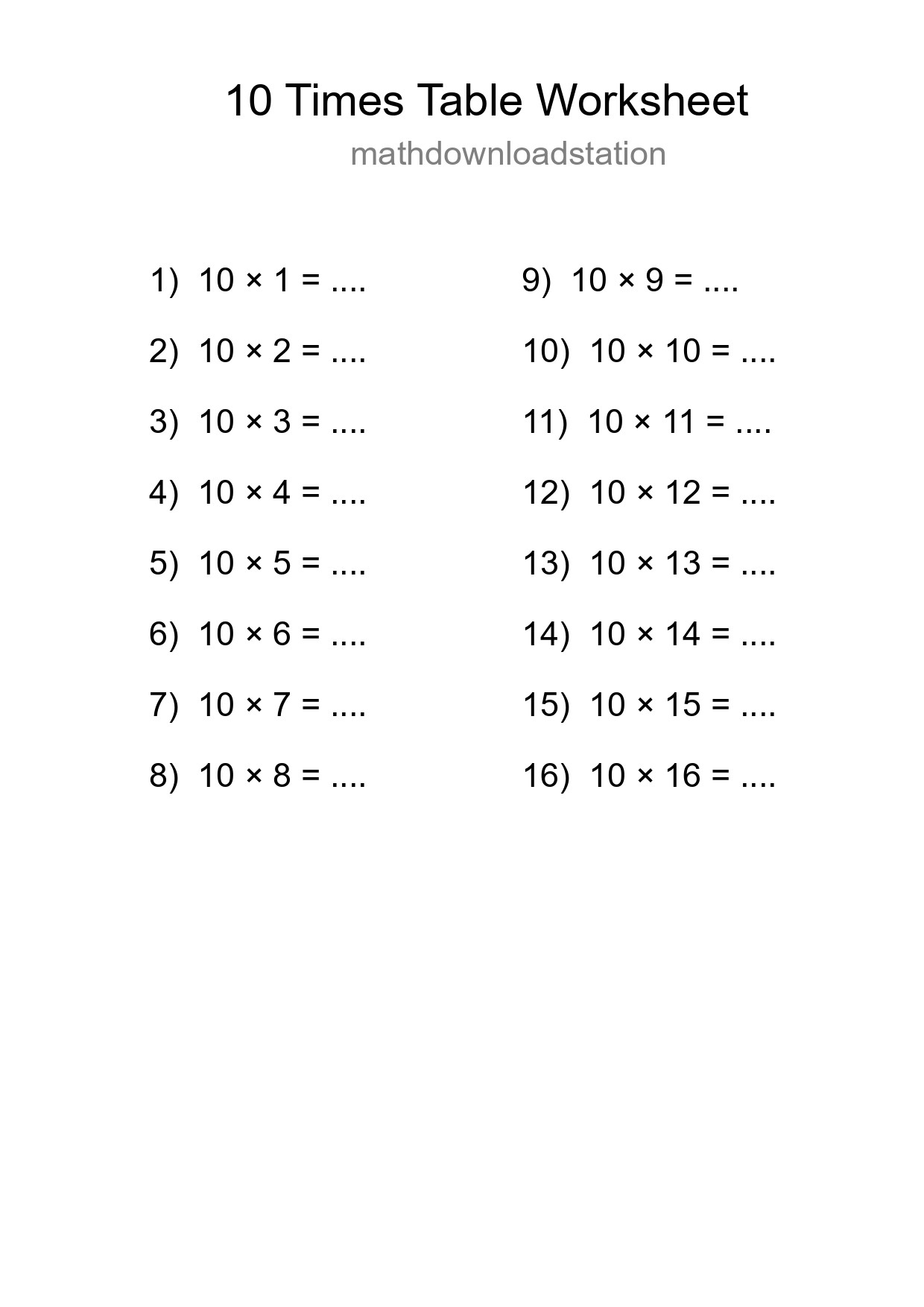Grade 3 Multiplication Table 10 Practice - Part 31