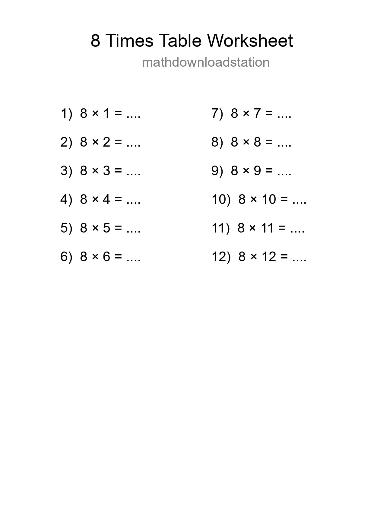 Grade 3 Multiplication Table 8 Practice - Part 229