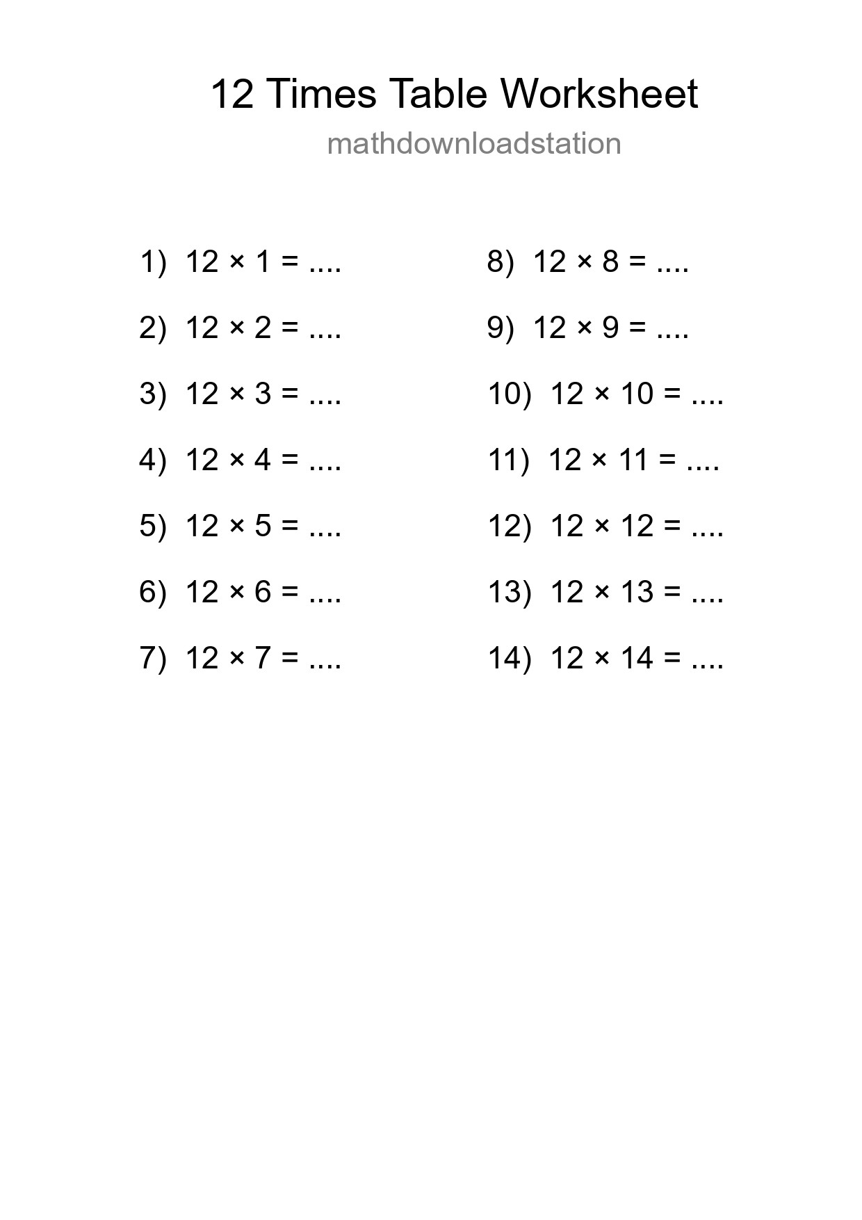 Grade 4 Multiplication Table 12 Practice - Part 262