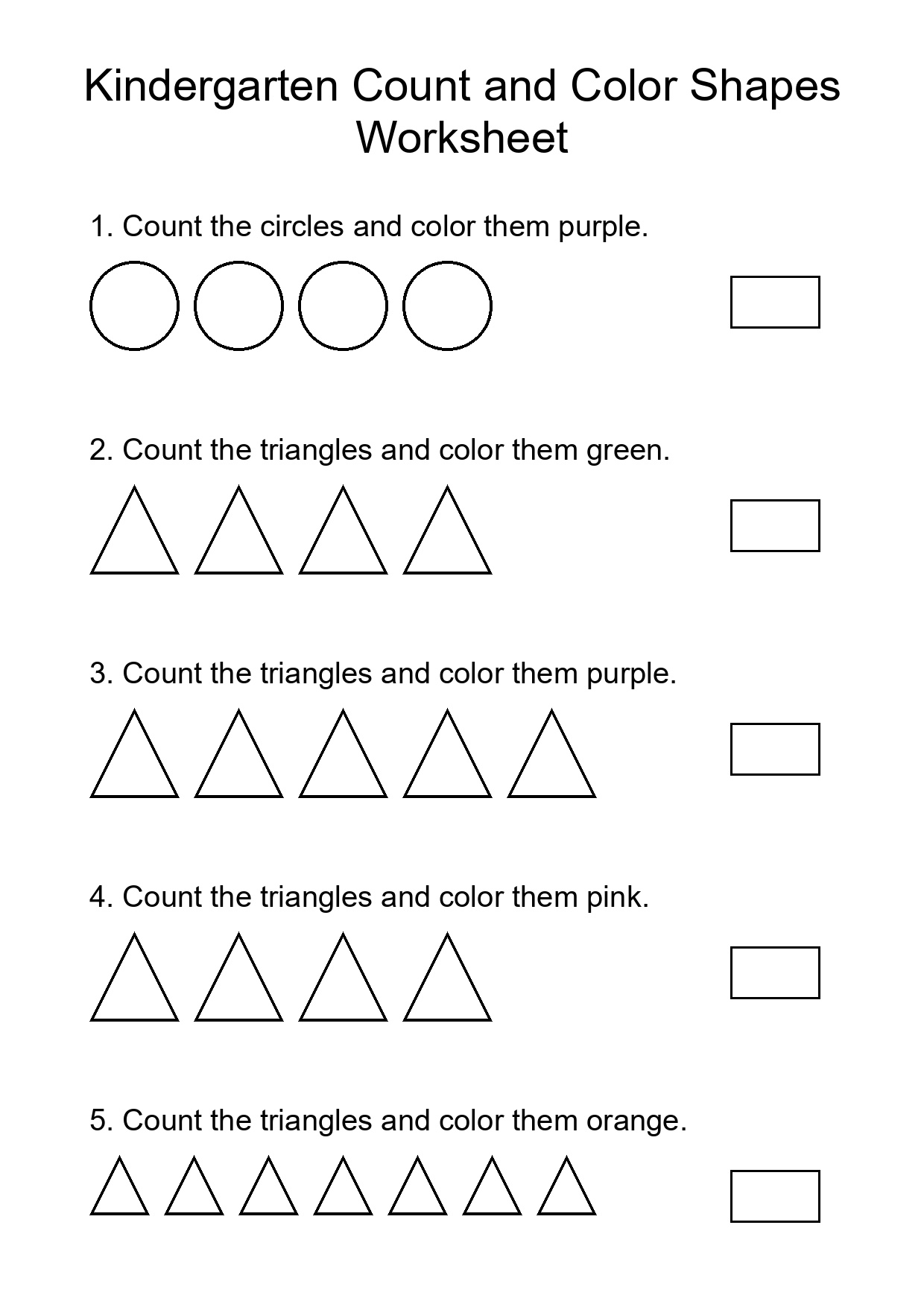 Kindergarten Count and Color Shapes Worksheet