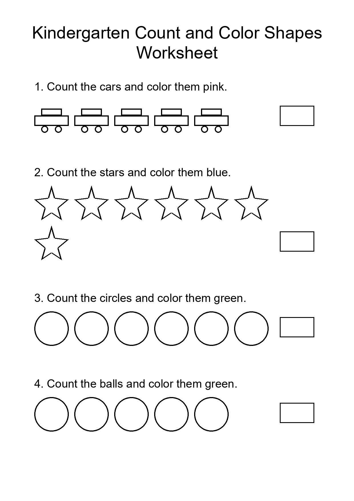 Kindergarten Count and Color Shapes Worksheet