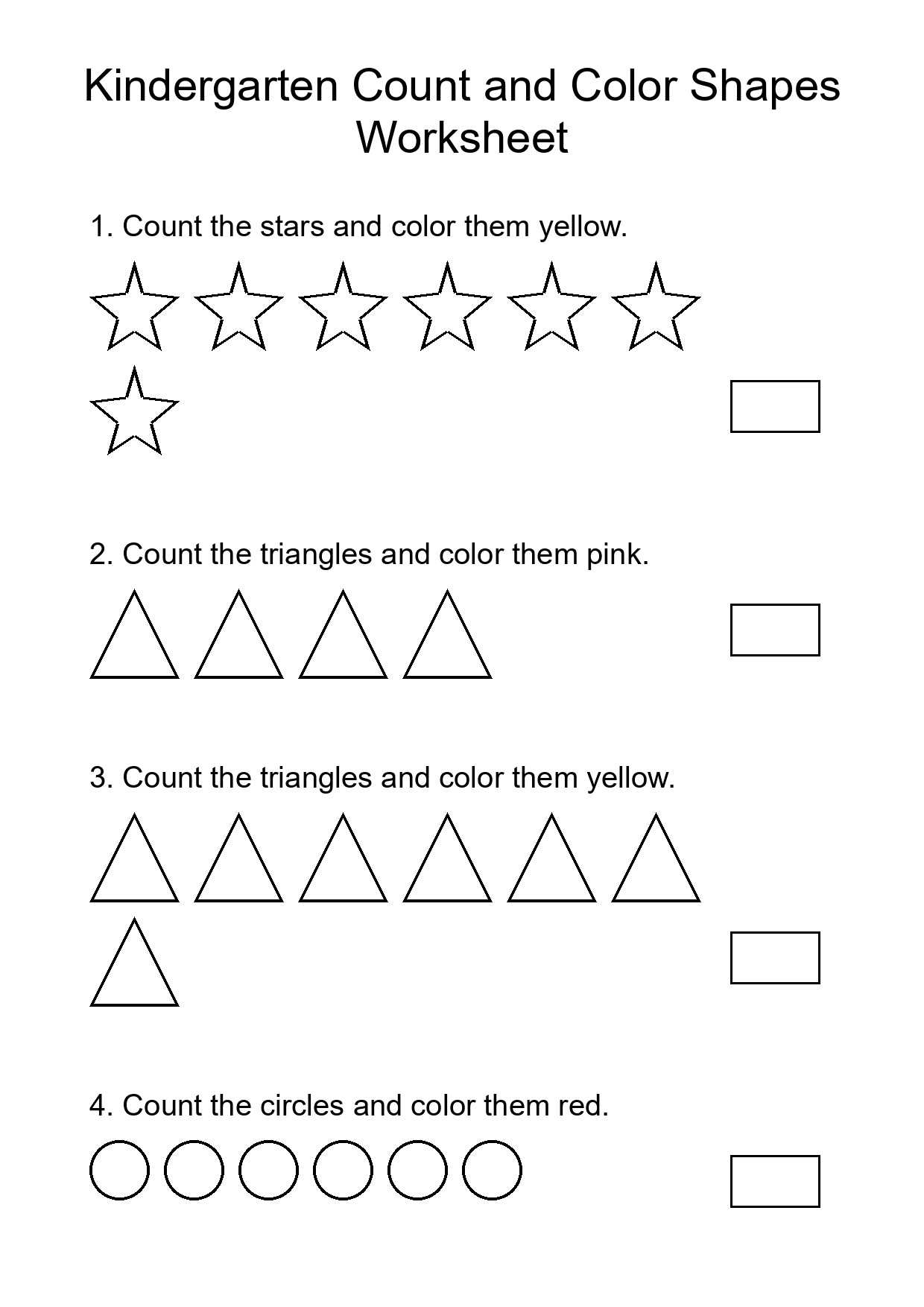 Kindergarten Count and Color Shapes Worksheet