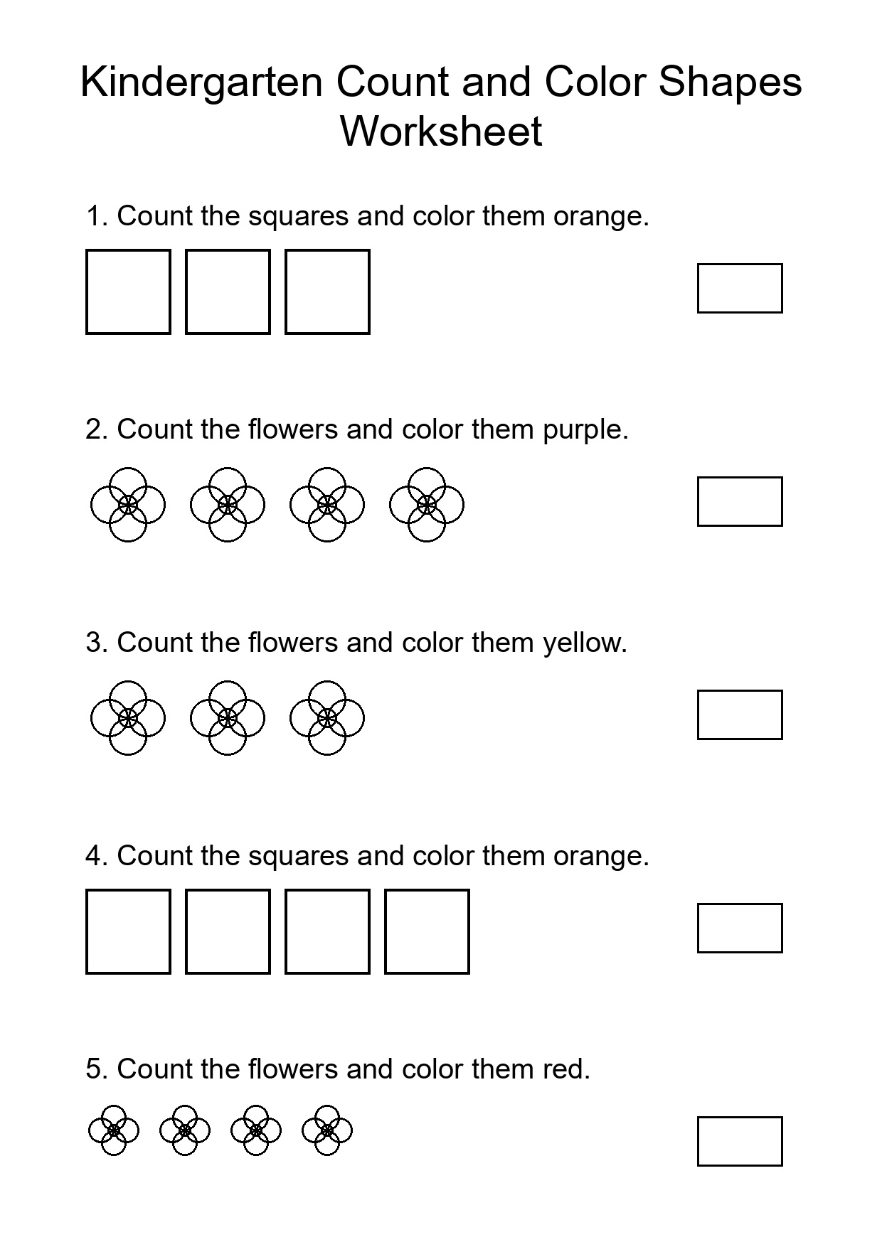 Kindergarten Count and Color Shapes Worksheet
