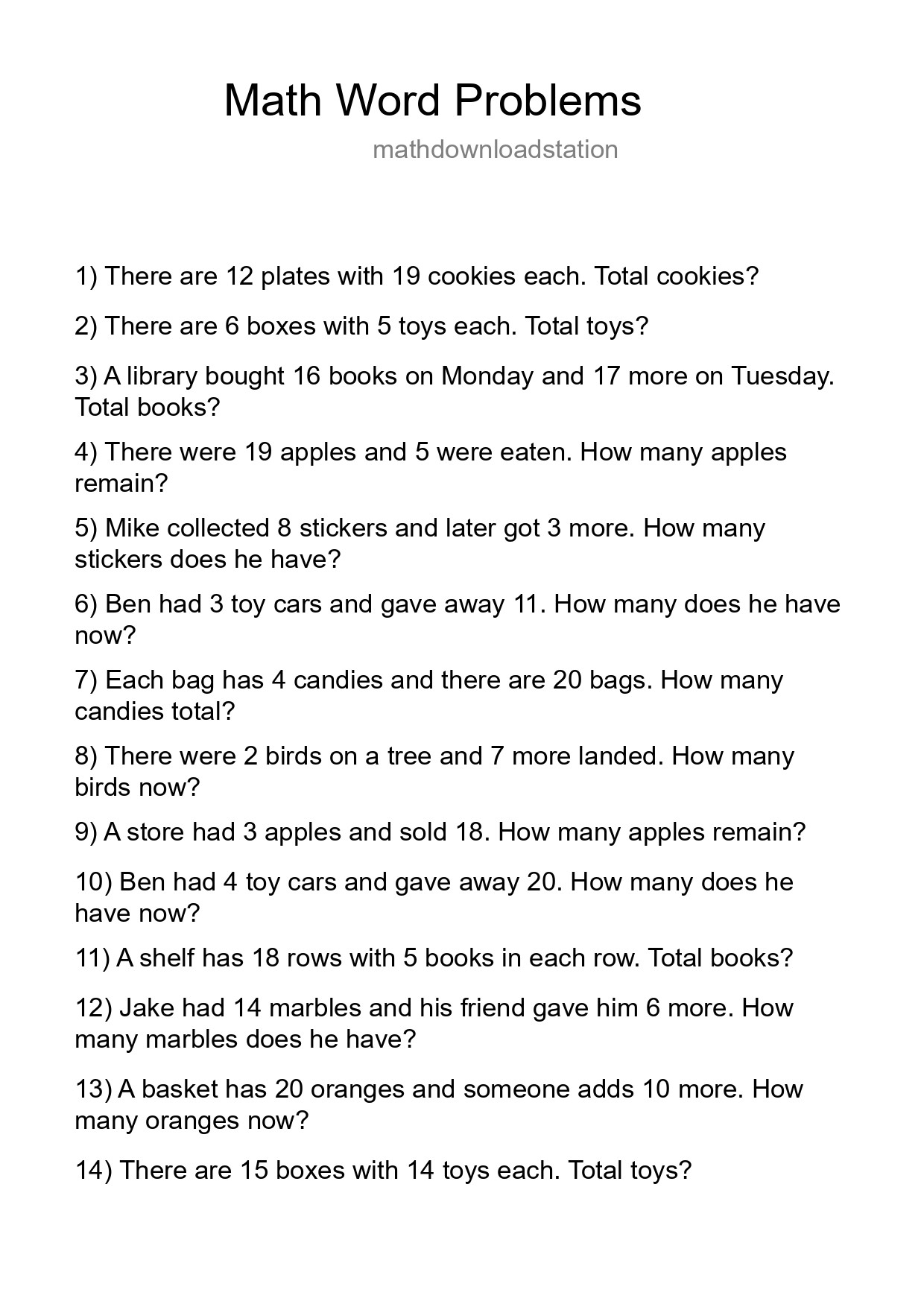 Math Word Problem Worksheet