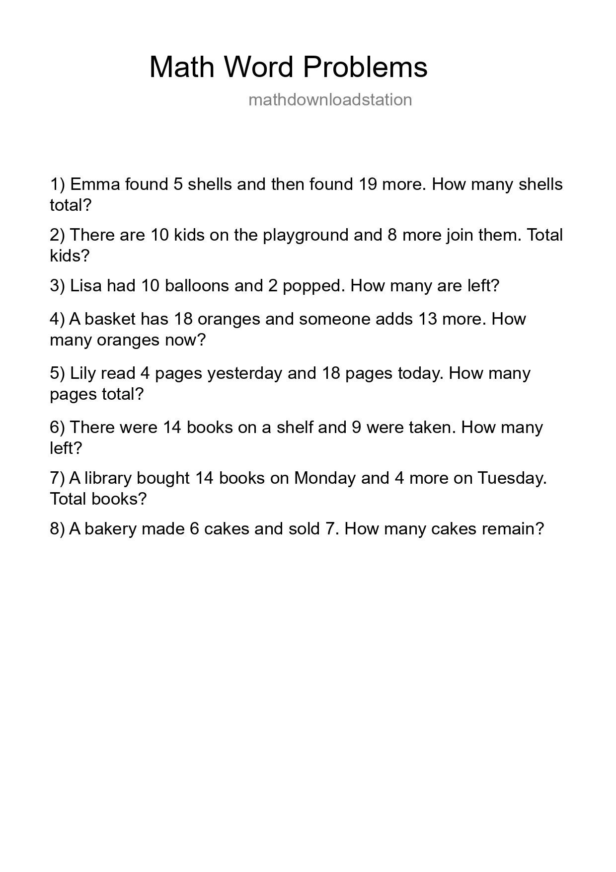 Math Word Problem Worksheet