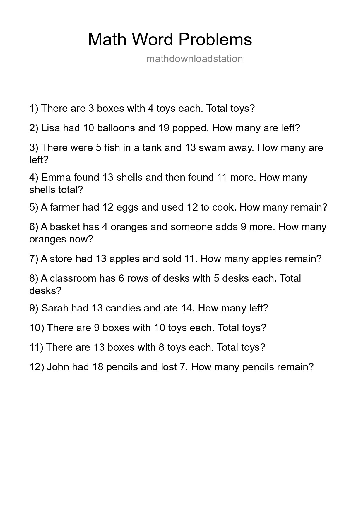 Math Word Problem Worksheet
