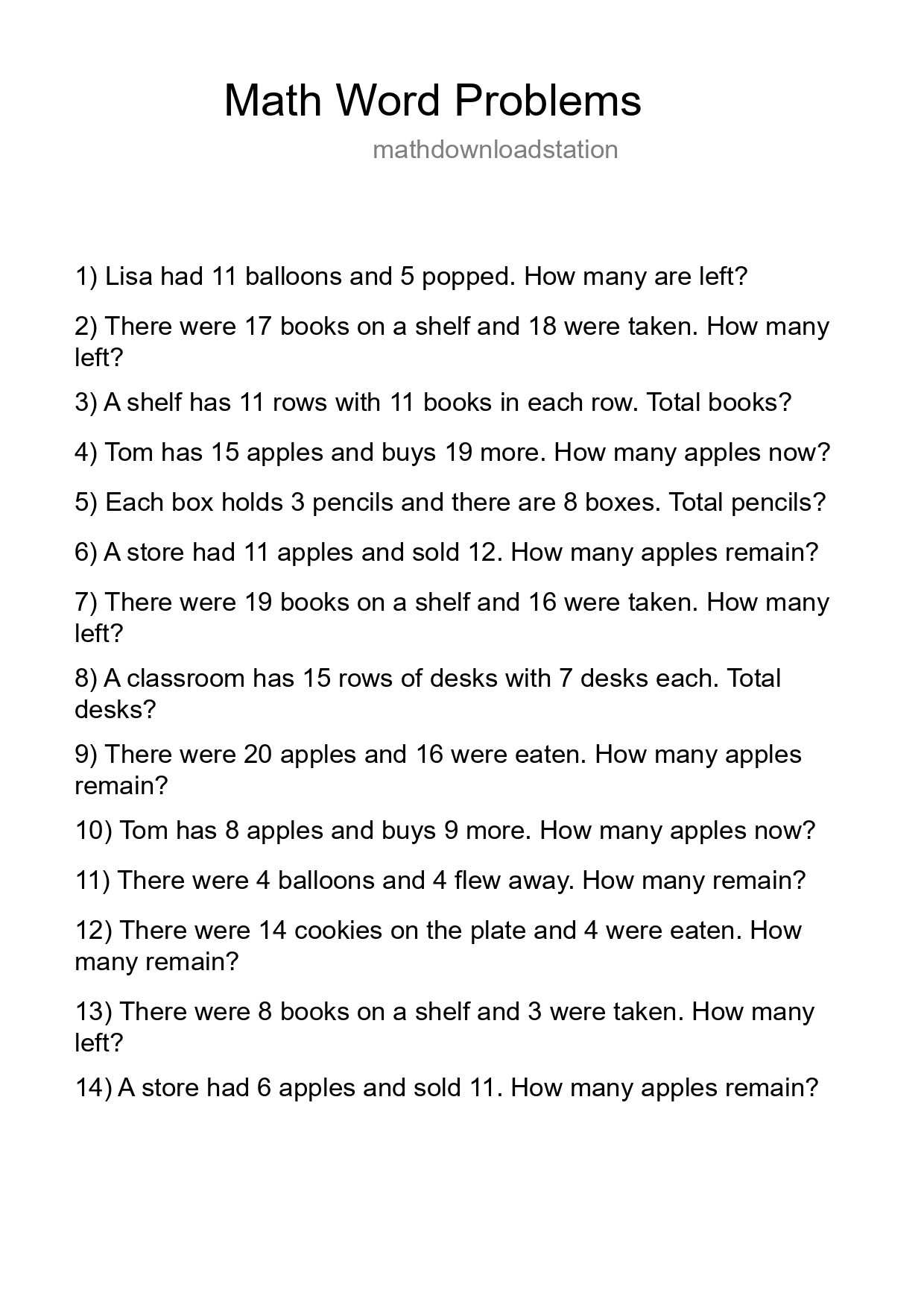 Math Word Problem Worksheet