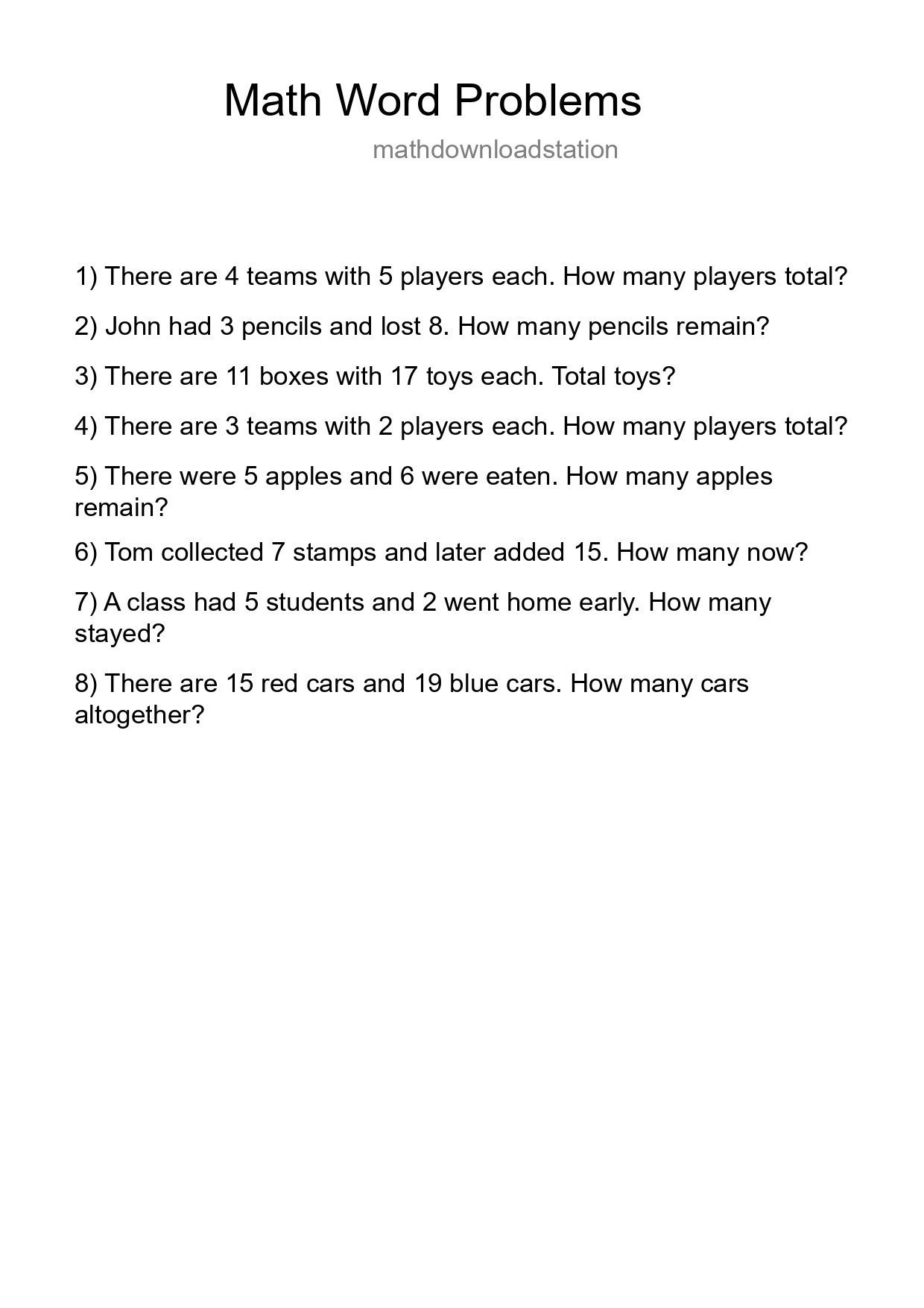 Math Word Problem Worksheet