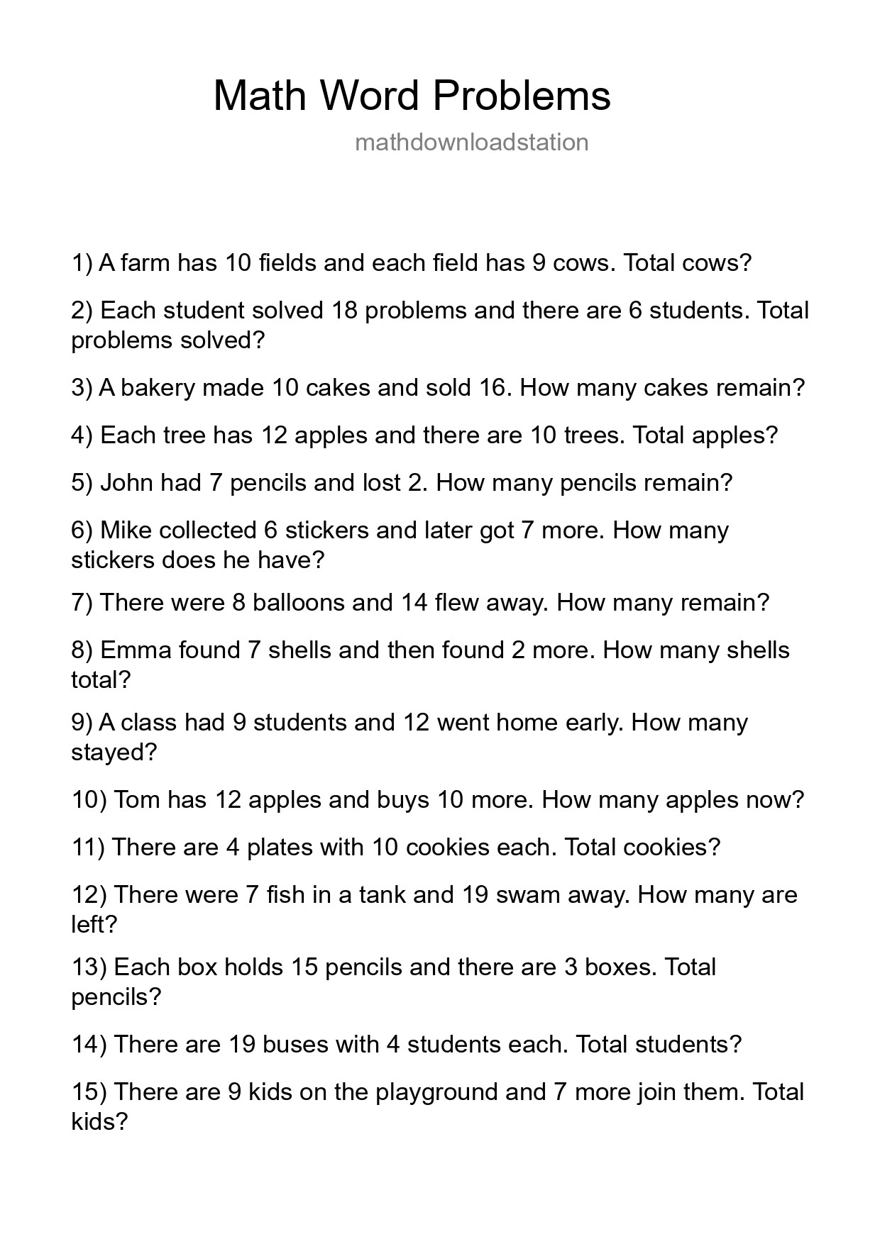 Math Word Problem Worksheet