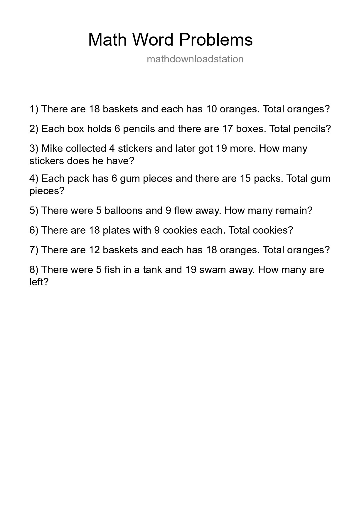 Math Word Problem Worksheet