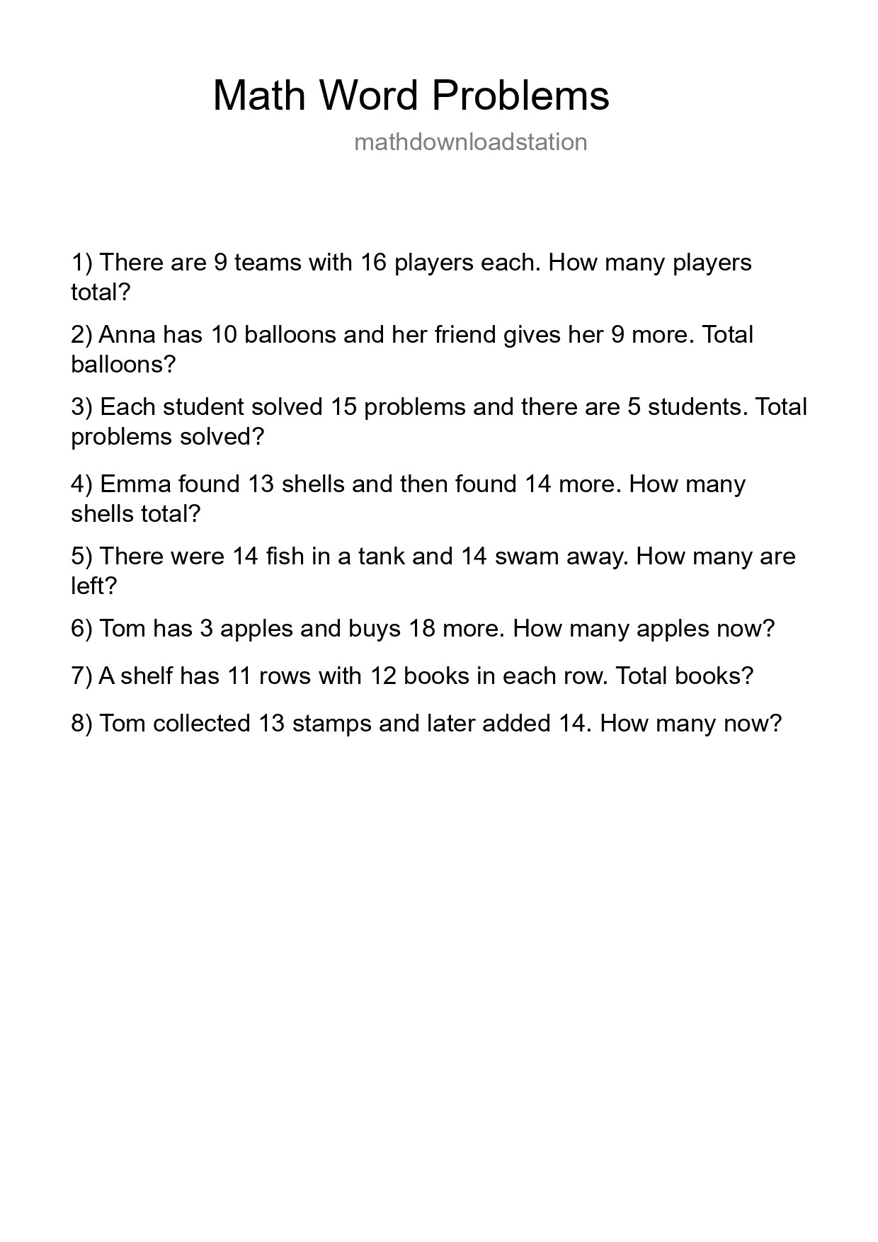 Math Word Problem Worksheet