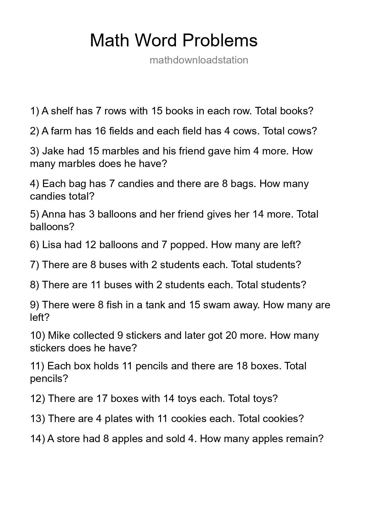 Math Word Problem Worksheet