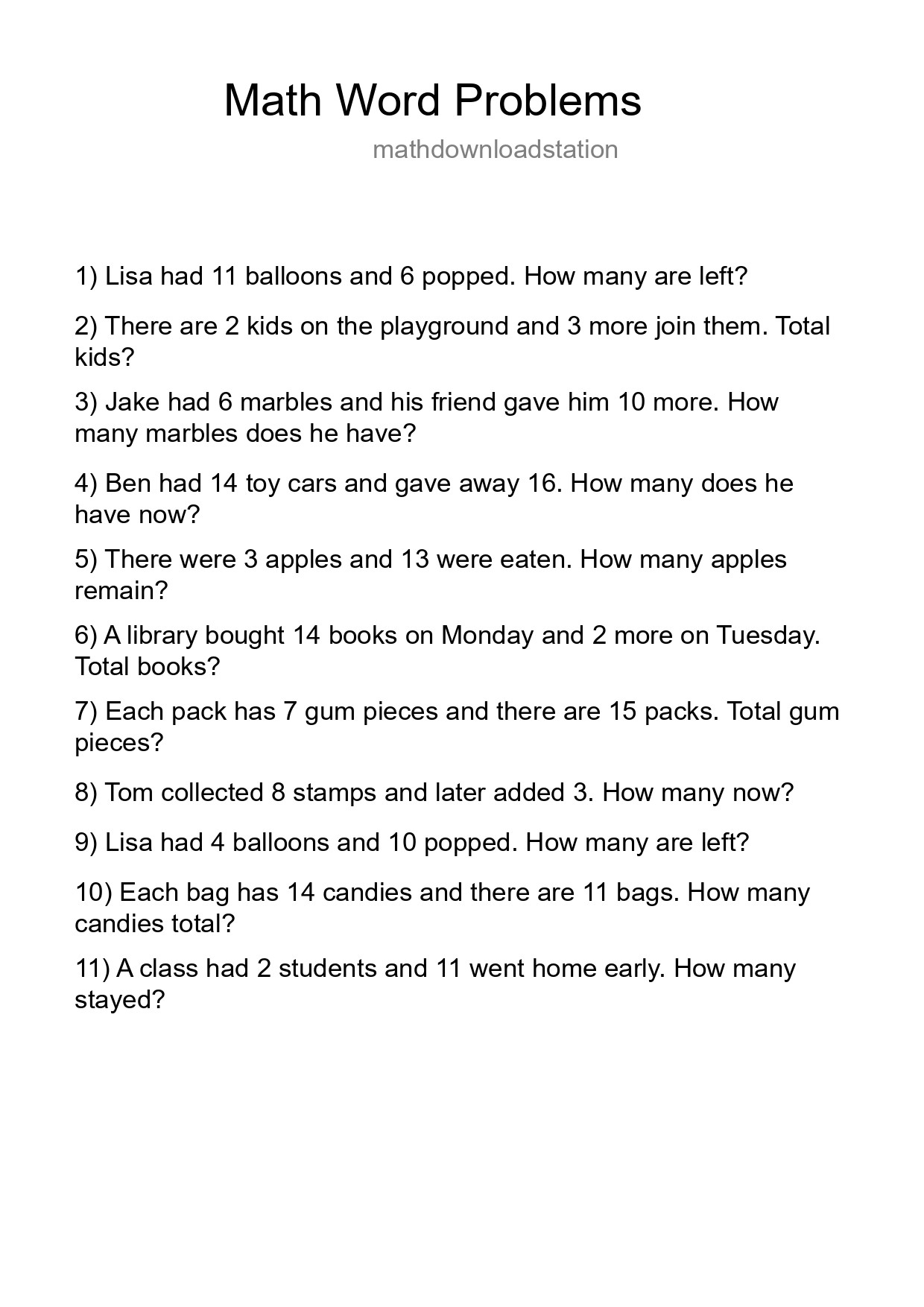 Math Word Problem Worksheet