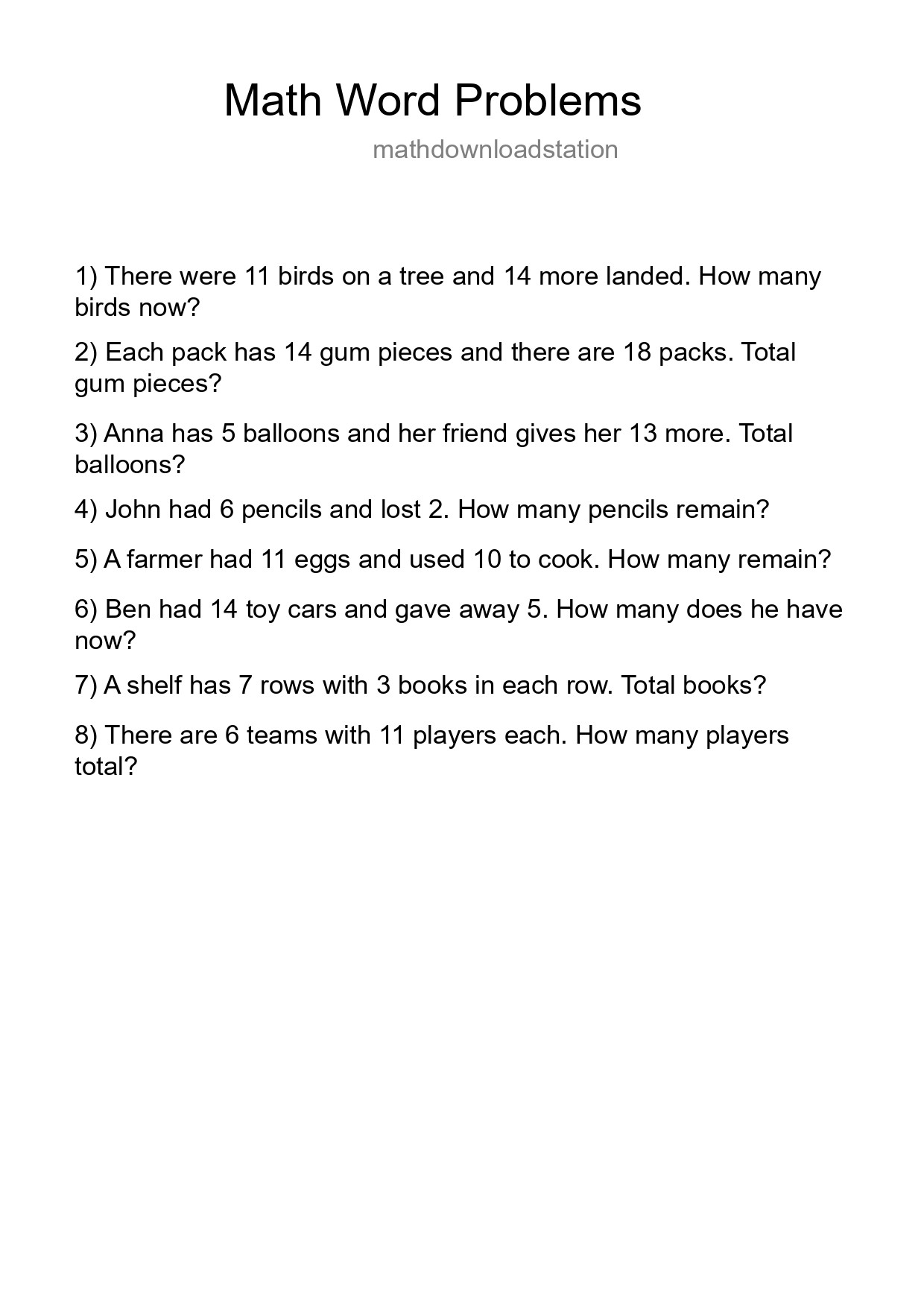 Math Word Problem Worksheet