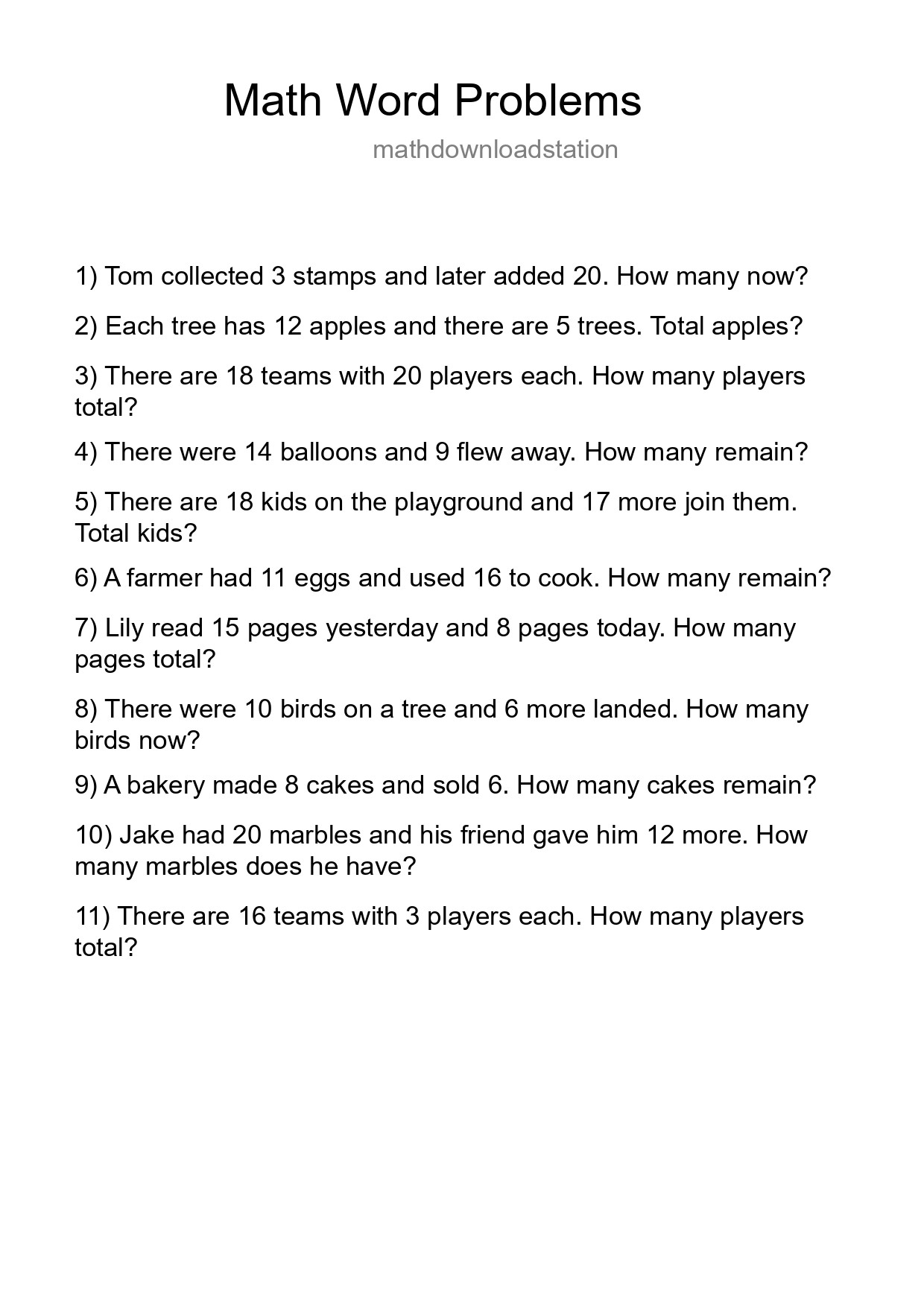 Math Word Problem Worksheet