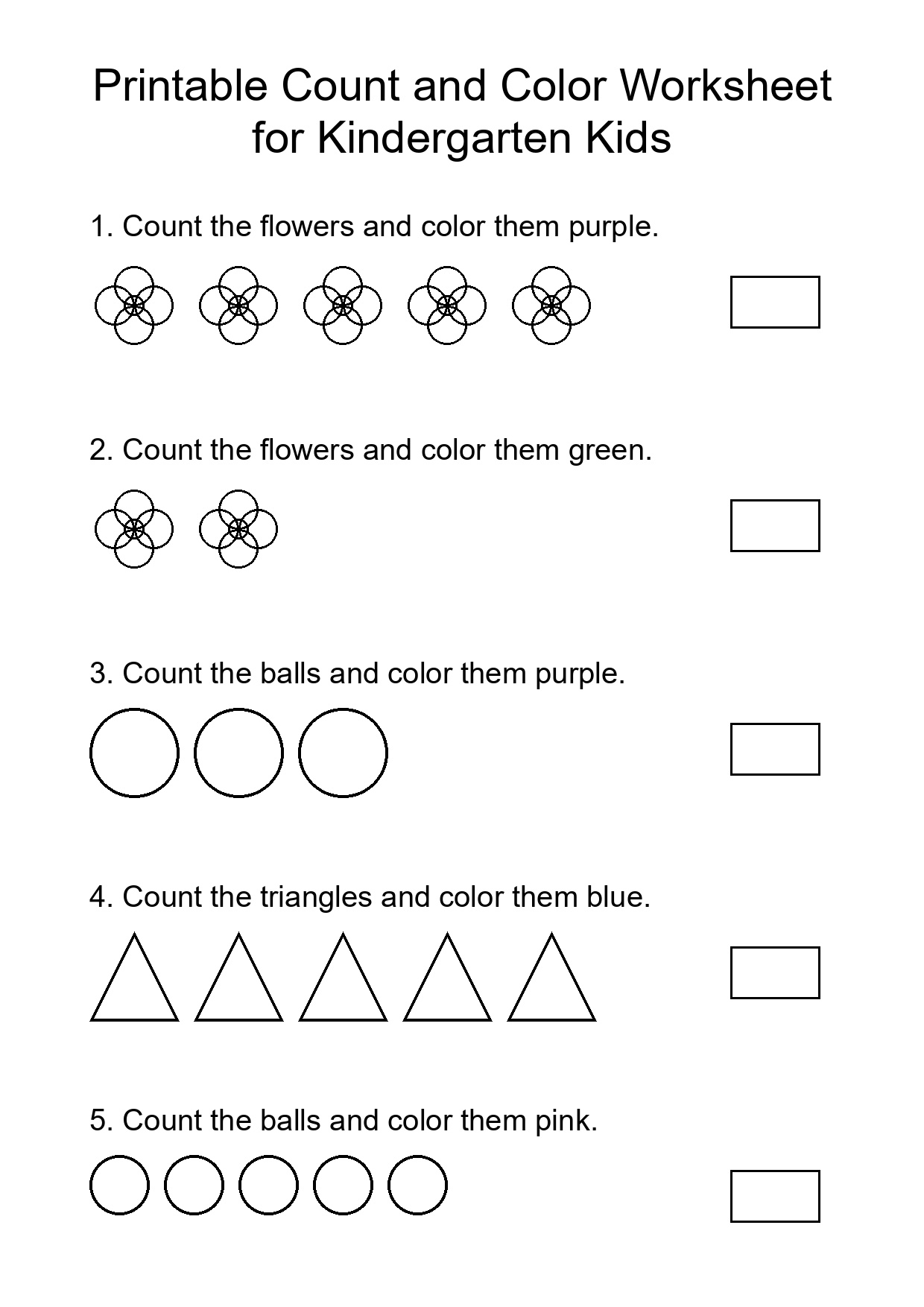 Printable Count and Color Worksheet for Kindergarten Kids