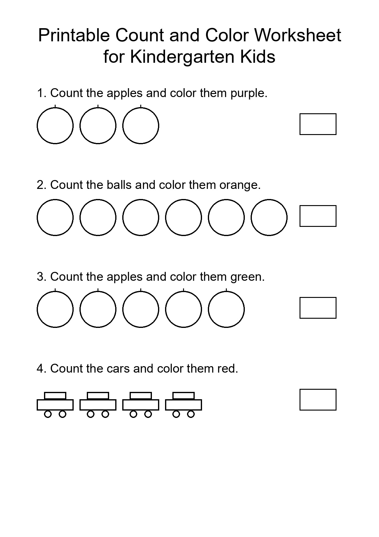 Printable Count and Color Worksheet for Kindergarten Kids