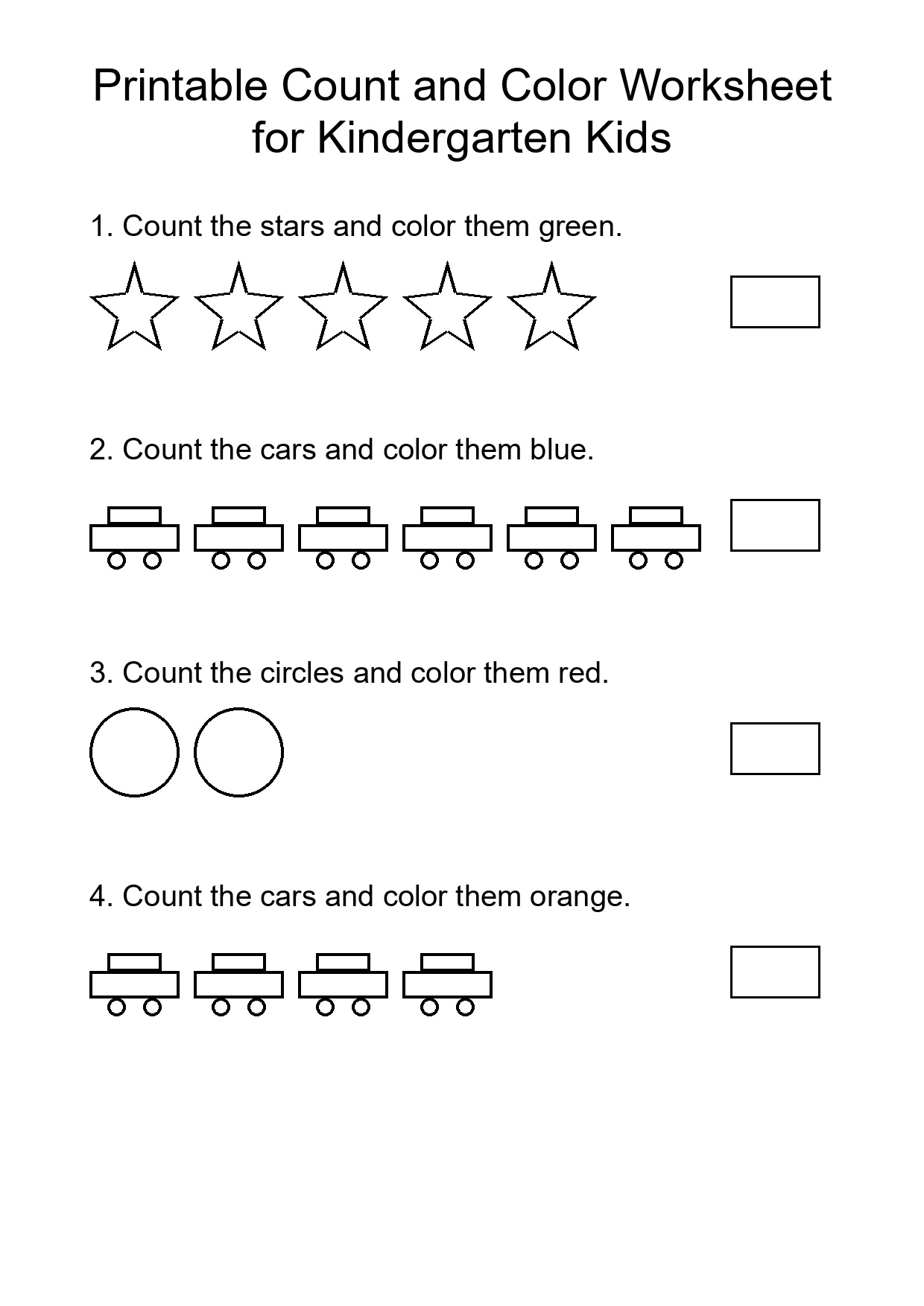 Printable Count and Color Worksheet for Kindergarten Kids