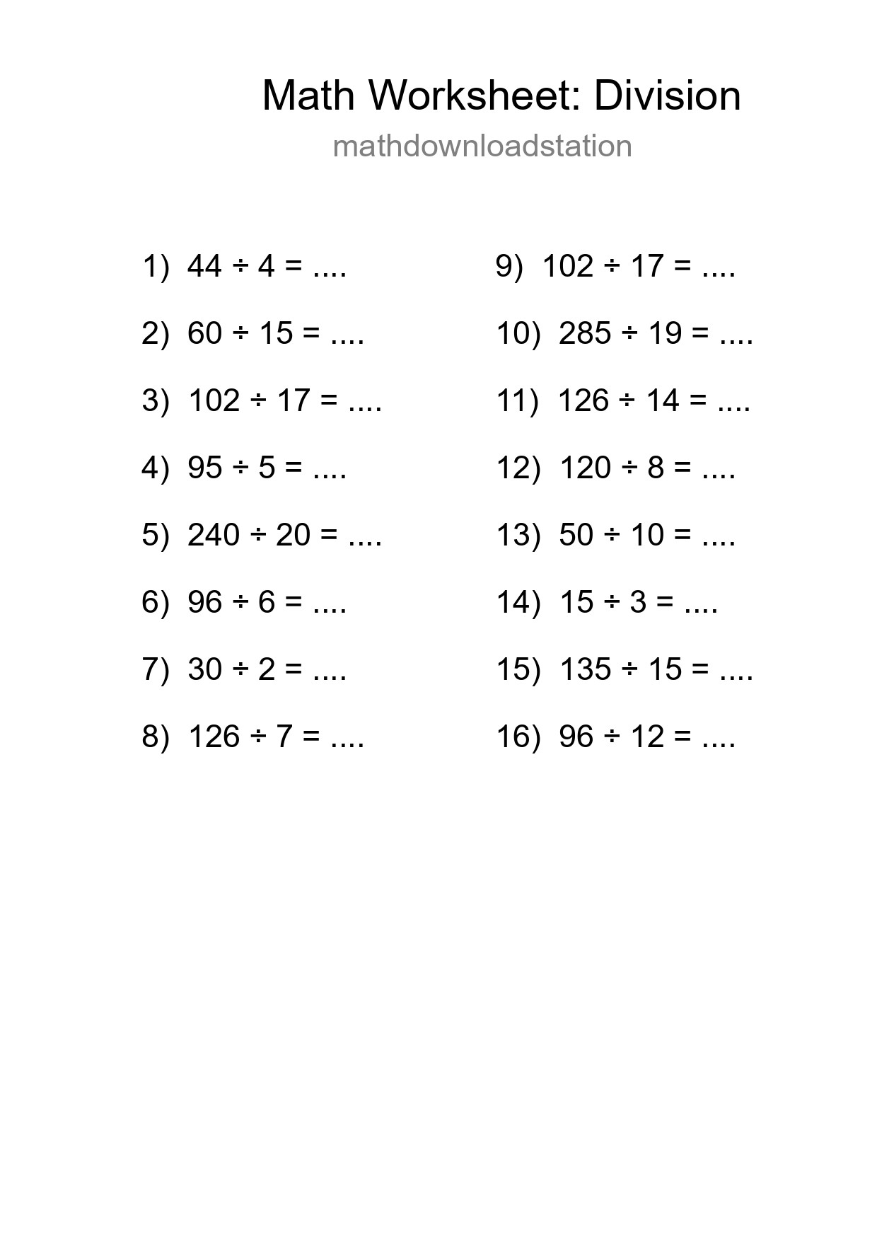 Printable Free 16 Division Math Worksheet For Grade 2 - Part 213