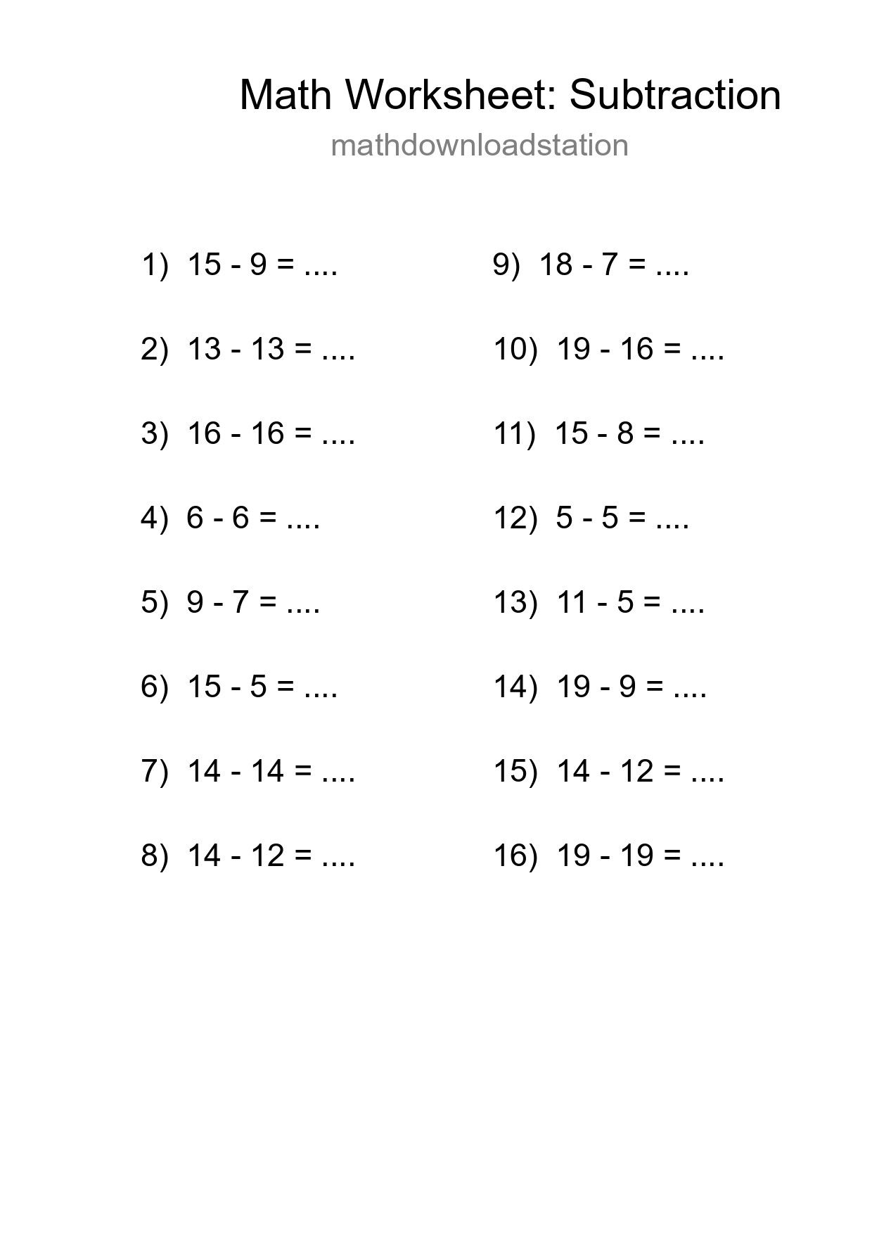 Printable Free 16 Subtraction Math Worksheet For Grade 2 - Part 272