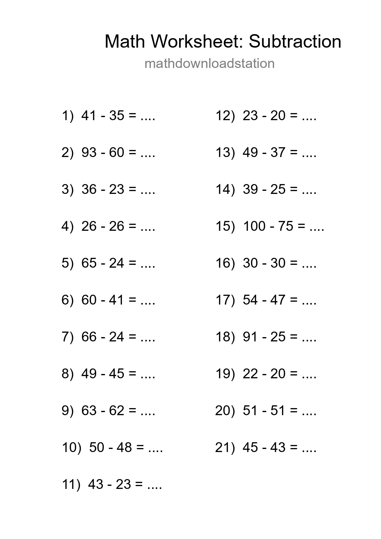 Printable Free 21 Subtraction Math Worksheet For Grade 3 - Part 19