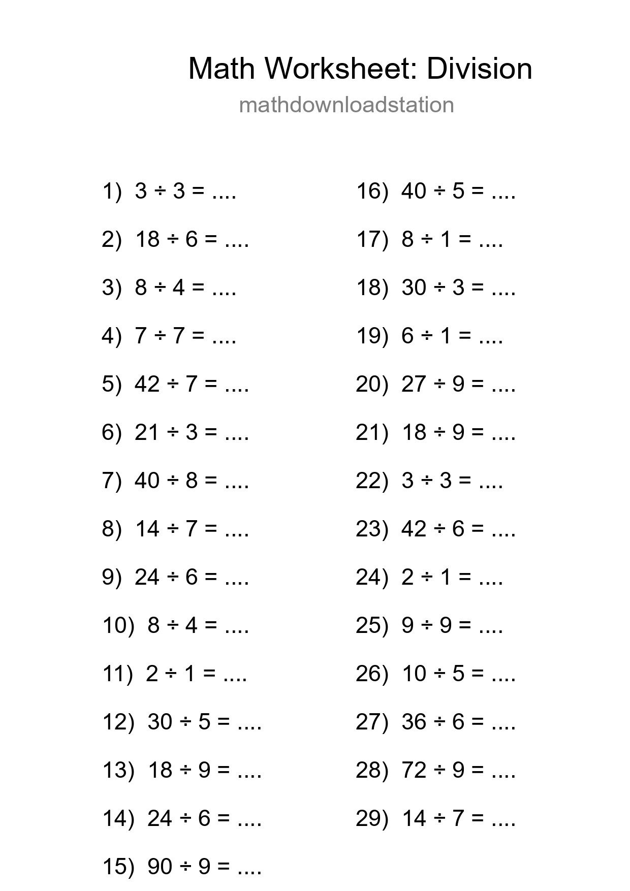 Printable Free 29 Division Math Worksheet For Grade 1 - Part 15