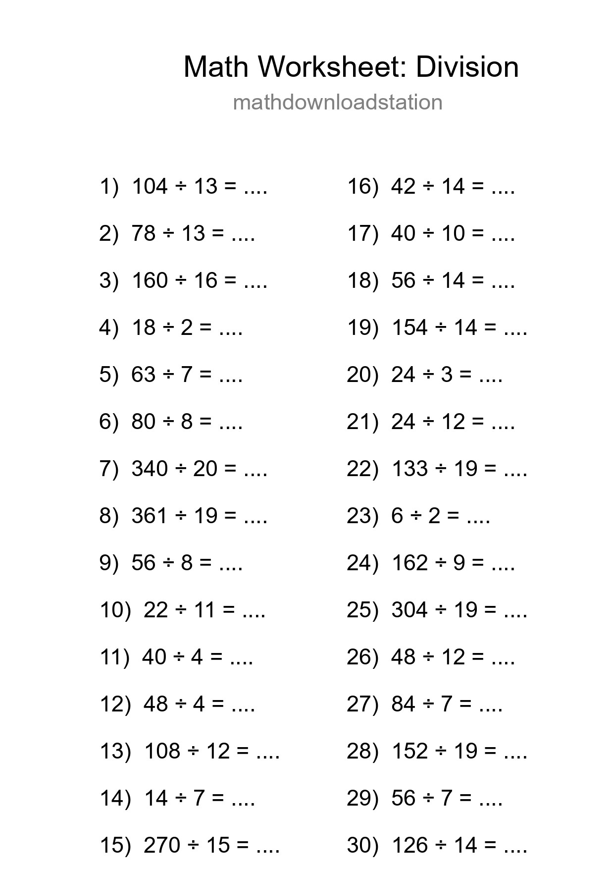 Printable Free 30 Division Math Worksheet For Grade 2 - Part 290